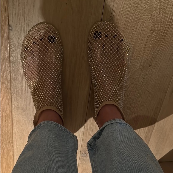 Gold Rhinestone Mesh Sandals - Picture 3 of 4